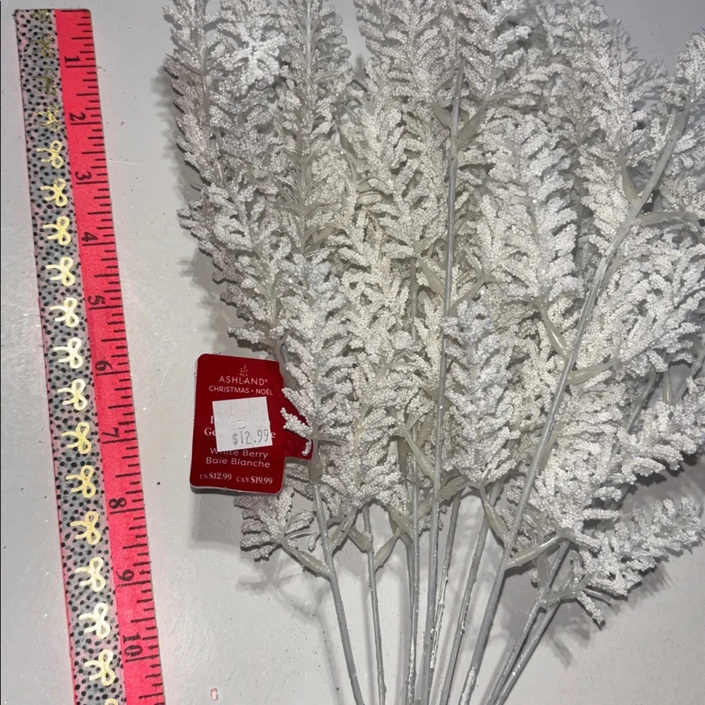 Snowy White Faux Fern Spray White Glitter Pine Branches White Tree Filler NWT